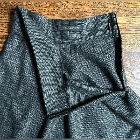 Charcoal Flared Maxi Skirt, High Waist, Herringbone Skirt - Picture 6 of 8